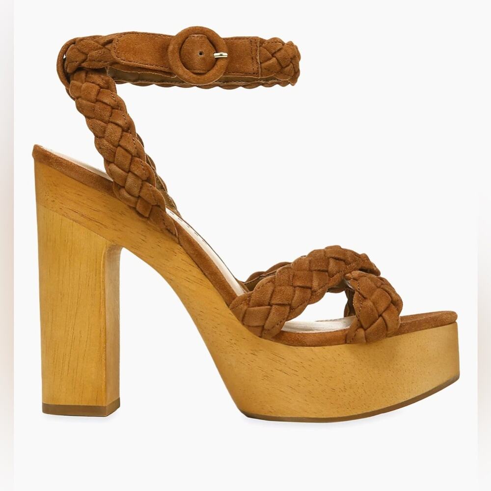 VERONICA BEARD Gael Braided Ankle Strap Sandal Platform Heels New in Box 10 Wood - Picture 2 of 10